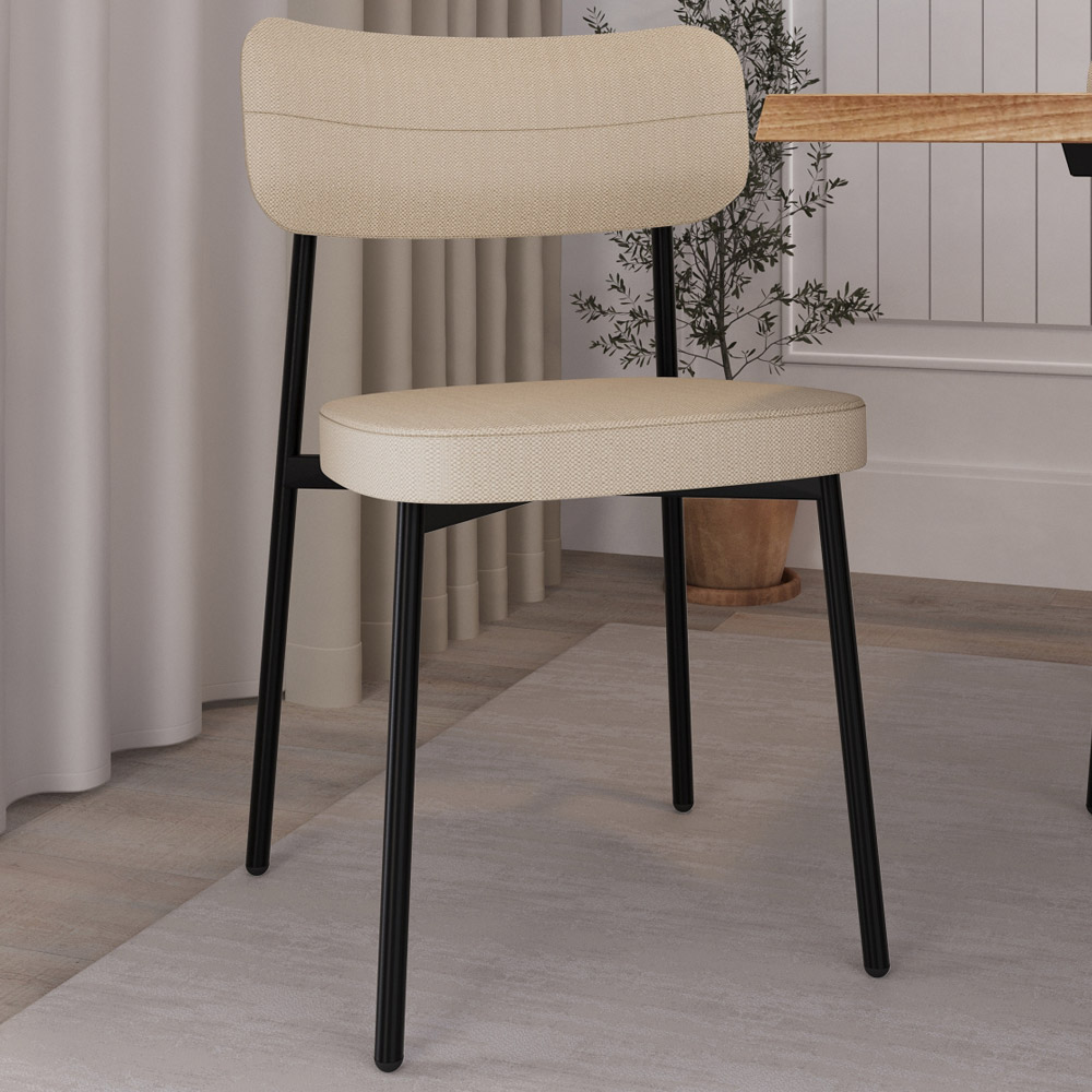 Cadeira Estofada Para Sala de Jantar Astrid Preto C01 Linho Areia - Lyam Decor