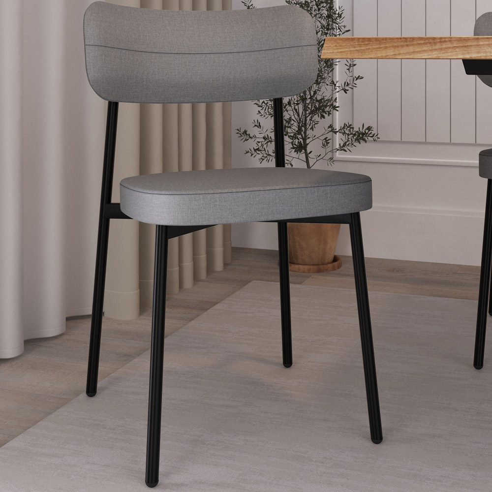 Cadeira Estofada Para Sala de Jantar Astrid Preto C01 Linho Cinza - Lyam Decor