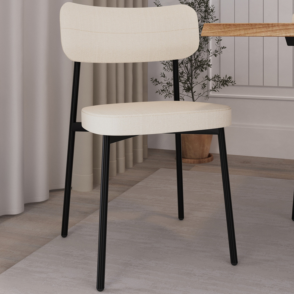 Cadeira Estofada Para Sala de Jantar Astrid Preto C01 Linho Palha - Lyam Decor