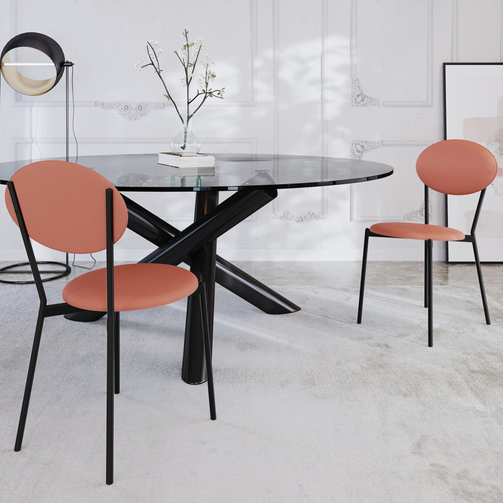 Cadeira Estofada Para Sala de Jantar Azuri Preto C01 Courino Terra Rosê - Lyam Decor