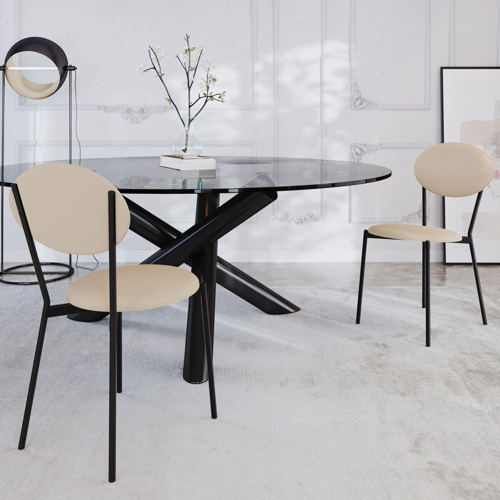 Cadeira Estofada Para Sala de Jantar Azuri Preto C01 Linho Areia - Lyam Decor