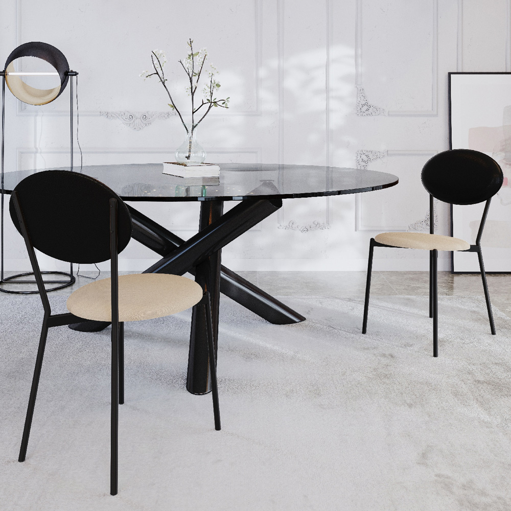 Cadeira Estofada Para Sala de Jantar Azuri Preto C01 Linho Areia Courino Preto - Lyam Decor