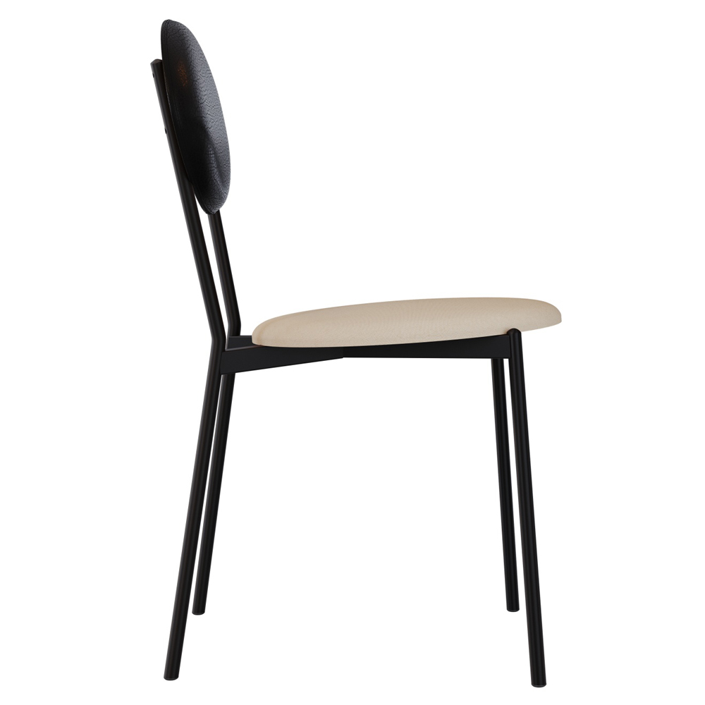 Cadeira Estofada Para Sala de Jantar Azuri Preto C01 Linho Areia Courino Preto - Lyam Decor