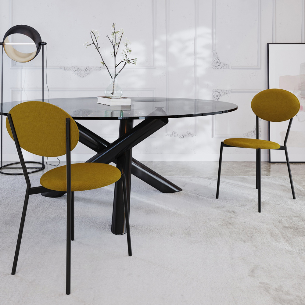 Cadeira Estofada Para Sala de Jantar Azuri Preto C01 Linho Mostarda - Lyam Decor