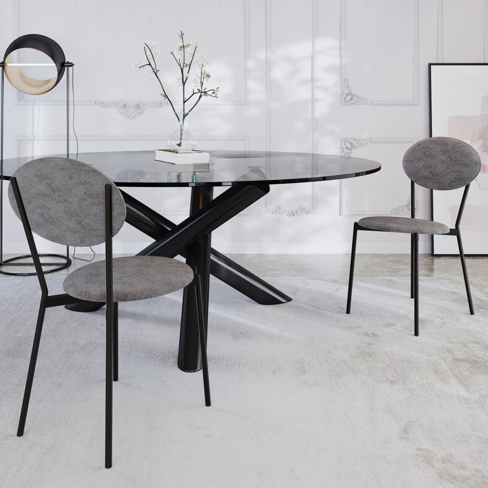 Cadeira Estofada Para Sala de Jantar Azuri Preto C01 Linho Prata - Lyam Decor