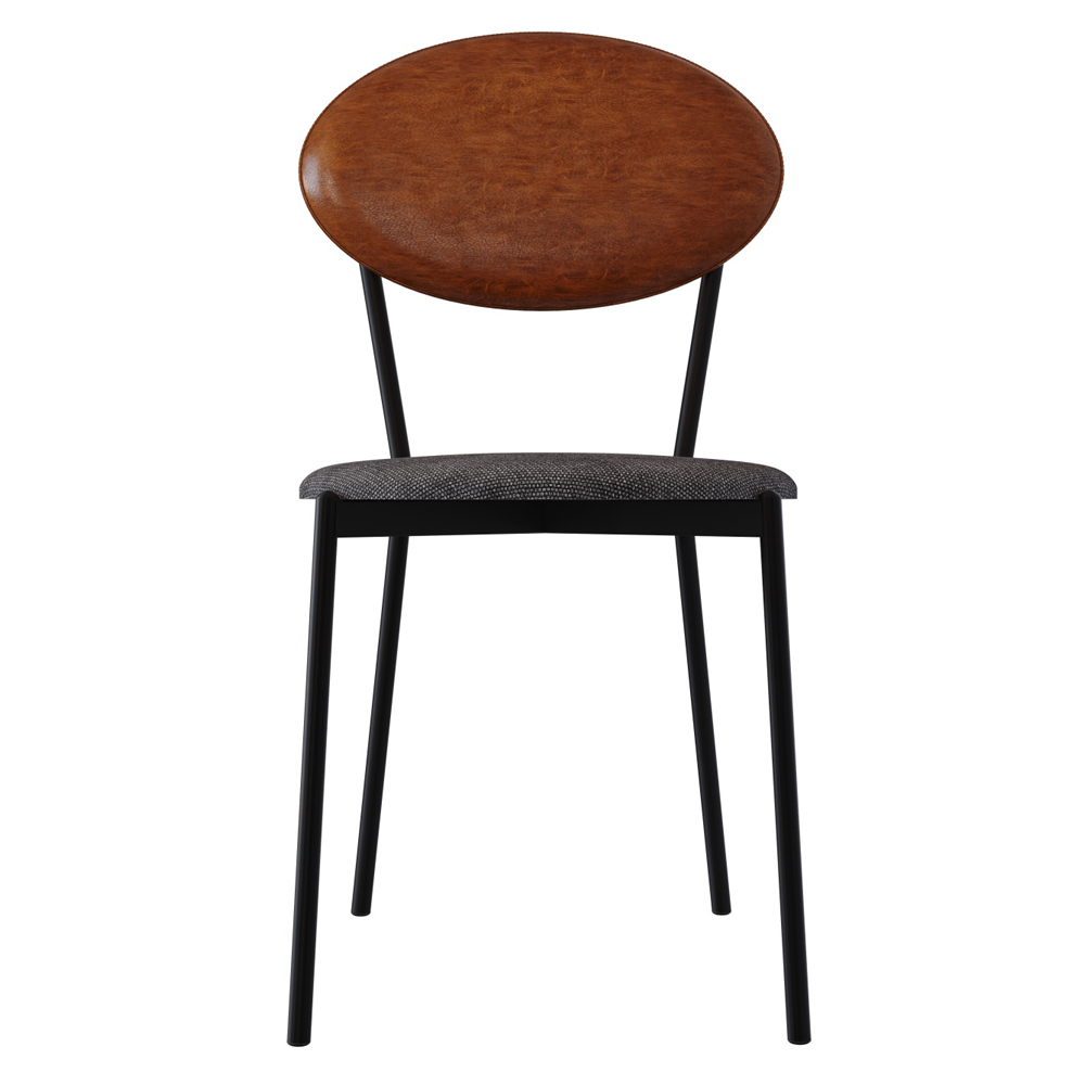 Cadeira Estofada Para Sala de Jantar Azuri Preto C01 Linho Prata Courino Caramelo - Lyam Decor