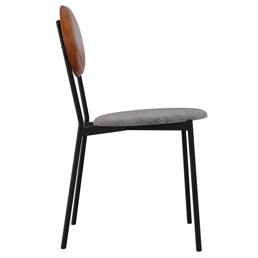 Cadeira Estofada Para Sala de Jantar Azuri Preto C01 Linho Prata Courino Caramelo - Lyam Decor