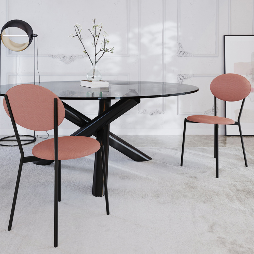 Cadeira Estofada Para Sala de Jantar Azuri Preto C01 Linho Rosê - Lyam Decor
