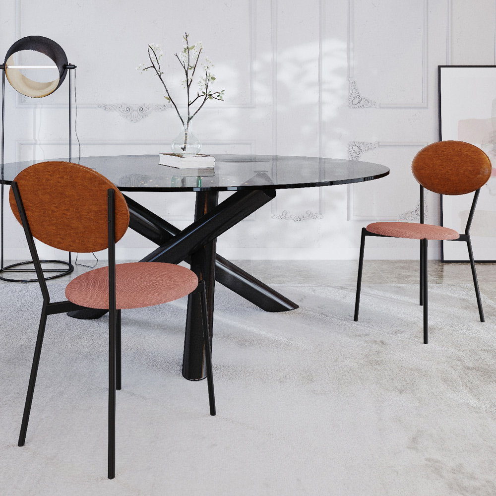 Cadeira Estofada Para Sala de Jantar Azuri Preto C01 Linho Rosê Courino Caramelo - Lyam Decor