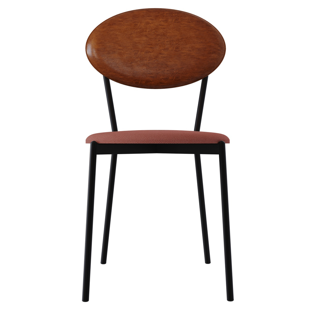 Cadeira Estofada Para Sala de Jantar Azuri Preto C01 Linho Rosê Courino Caramelo - Lyam Decor
