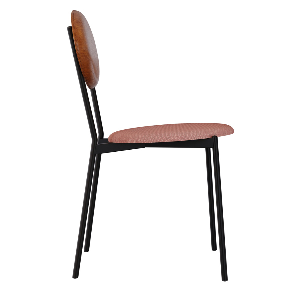 Cadeira Estofada Para Sala de Jantar Azuri Preto C01 Linho Rosê Courino Caramelo - Lyam Decor