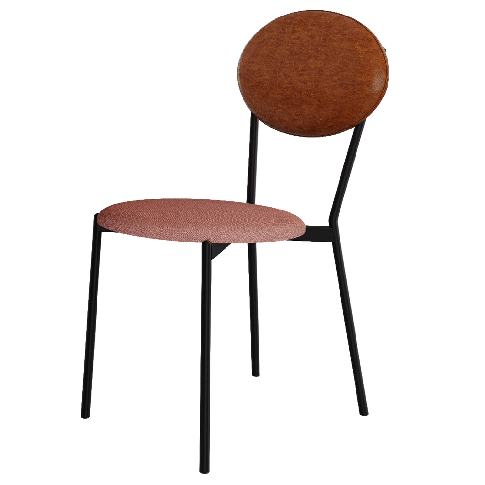 Cadeira Estofada Para Sala de Jantar Azuri Preto C01 Linho Rosê Courino Caramelo - Lyam Decor