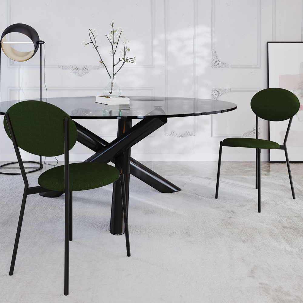 Cadeira Estofada Para Sala de Jantar Azuri Preto C01 Linho Verde Musgo - Lyam Decor