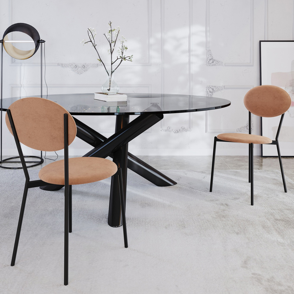Cadeira Estofada Para Sala de Jantar Azuri Preto C01 Veludo Bege - Lyam Decor