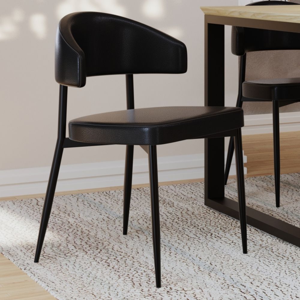 Cadeira Estofada Para Sala de Jantar Serena Preto C01 Courino Preto - Lyam Decor