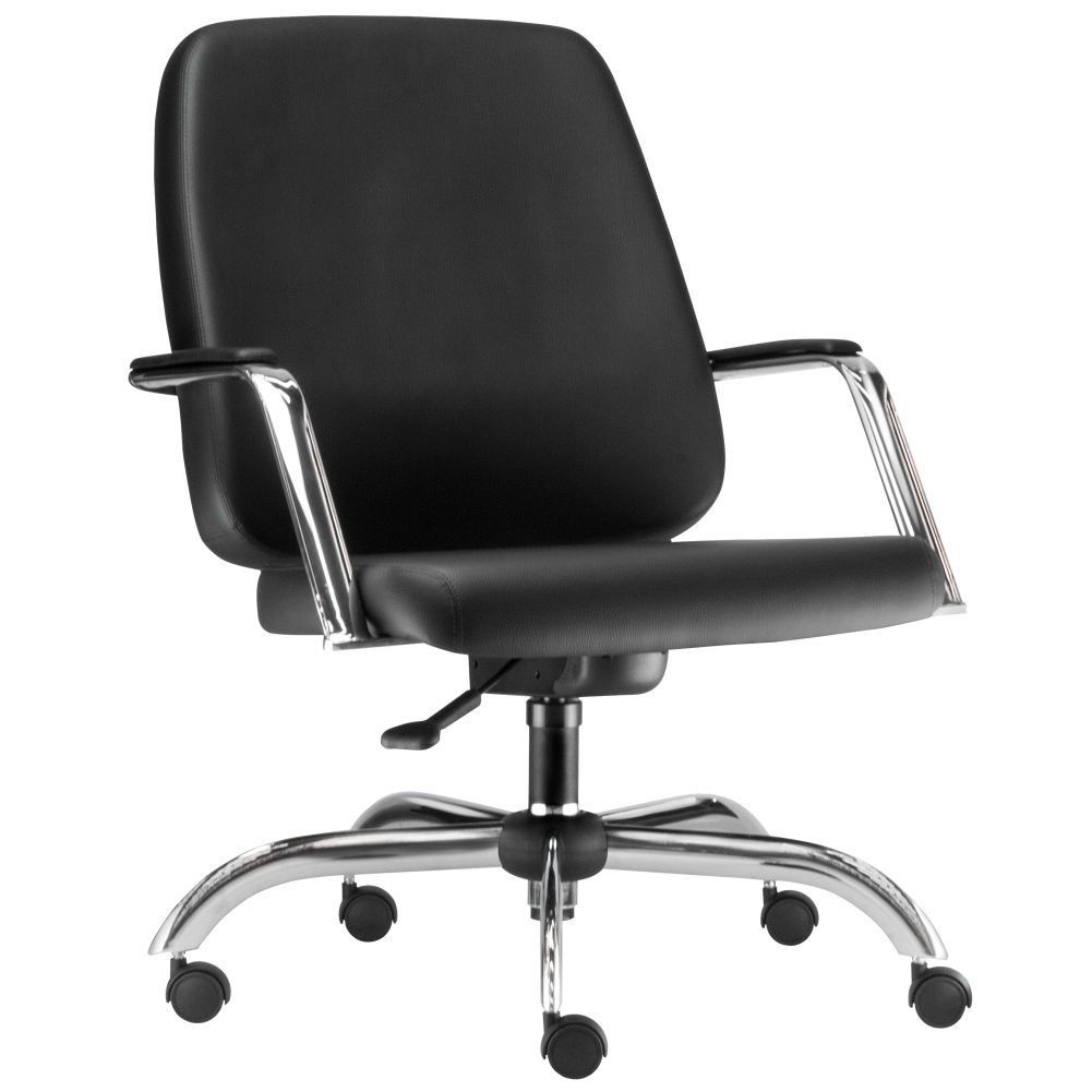 Cadeira Executiva Diretor Base Giratória Cromado Maxxer F02 Couro Ecológico Preto - Lyam Decor