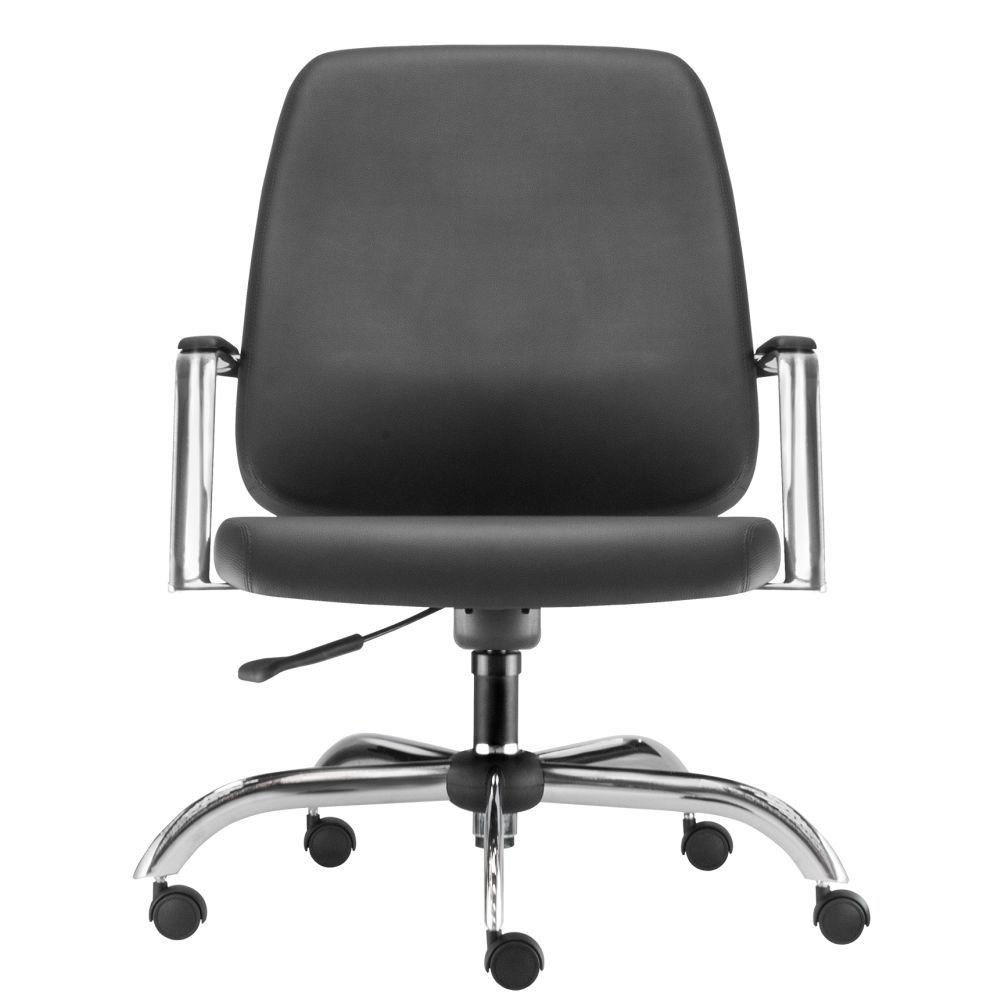 Cadeira Executiva Diretor Base Giratória Cromado Maxxer F02 Couro Ecológico Preto - Lyam Decor