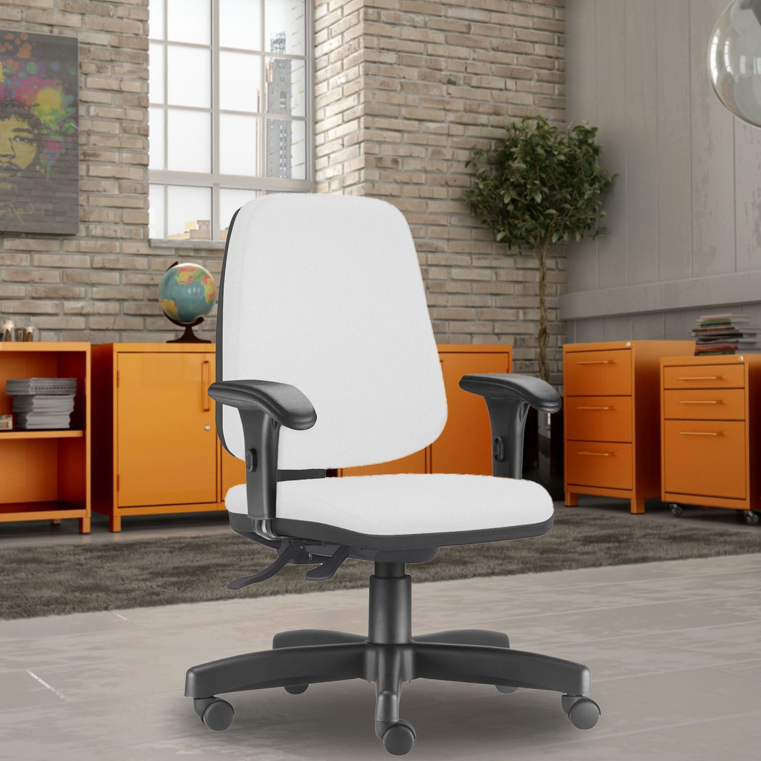 Cadeira Giratória Job L02 Diretor Executiva Couro Sintético Branco - Lyam Decor