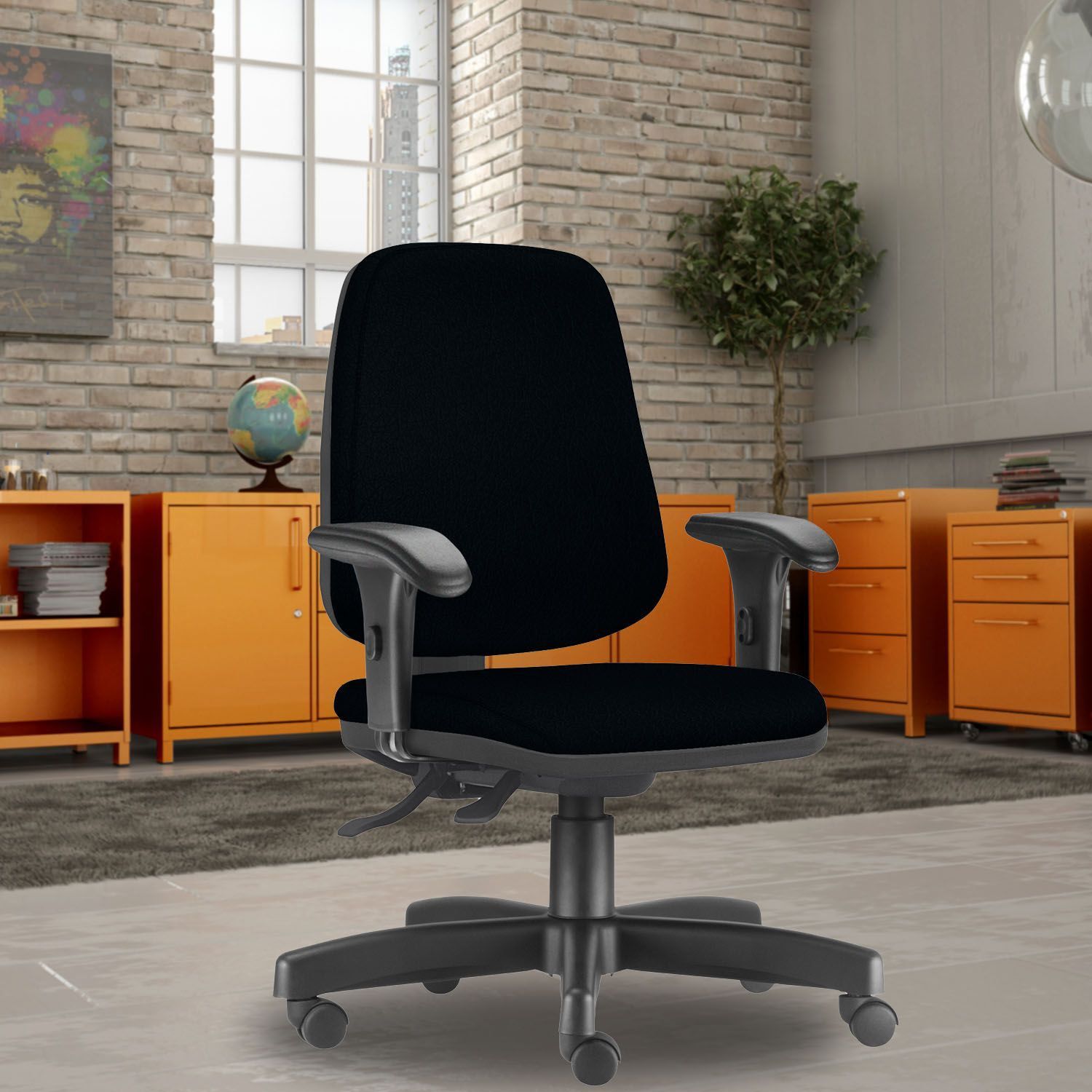 Cadeira Giratória Job L02 Diretor Executiva Couro Sintético Preto - Lyam Decor
