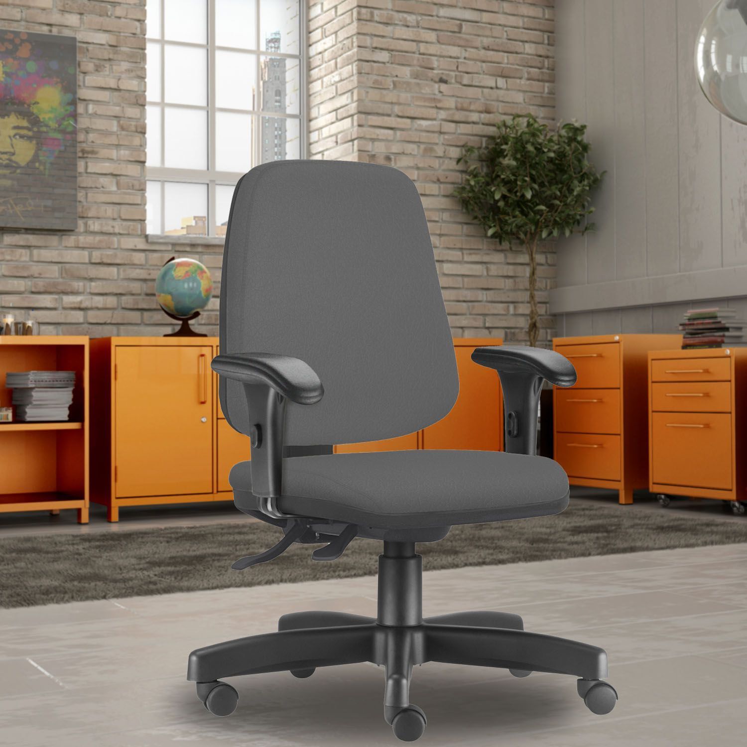 Cadeira Giratória Job L02 Diretor Executiva Crepe Cinza - Lyam Decor