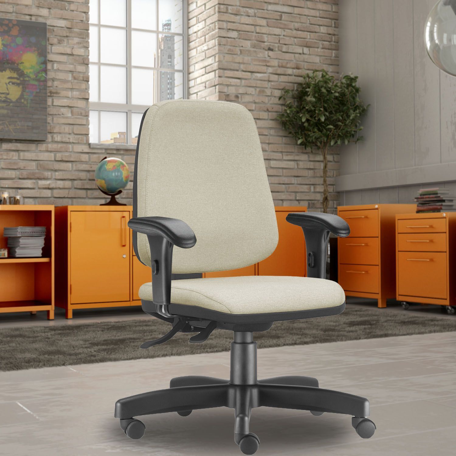 Cadeira Giratória Job L02 Diretor Executiva Suede Bege - Lyam Decor