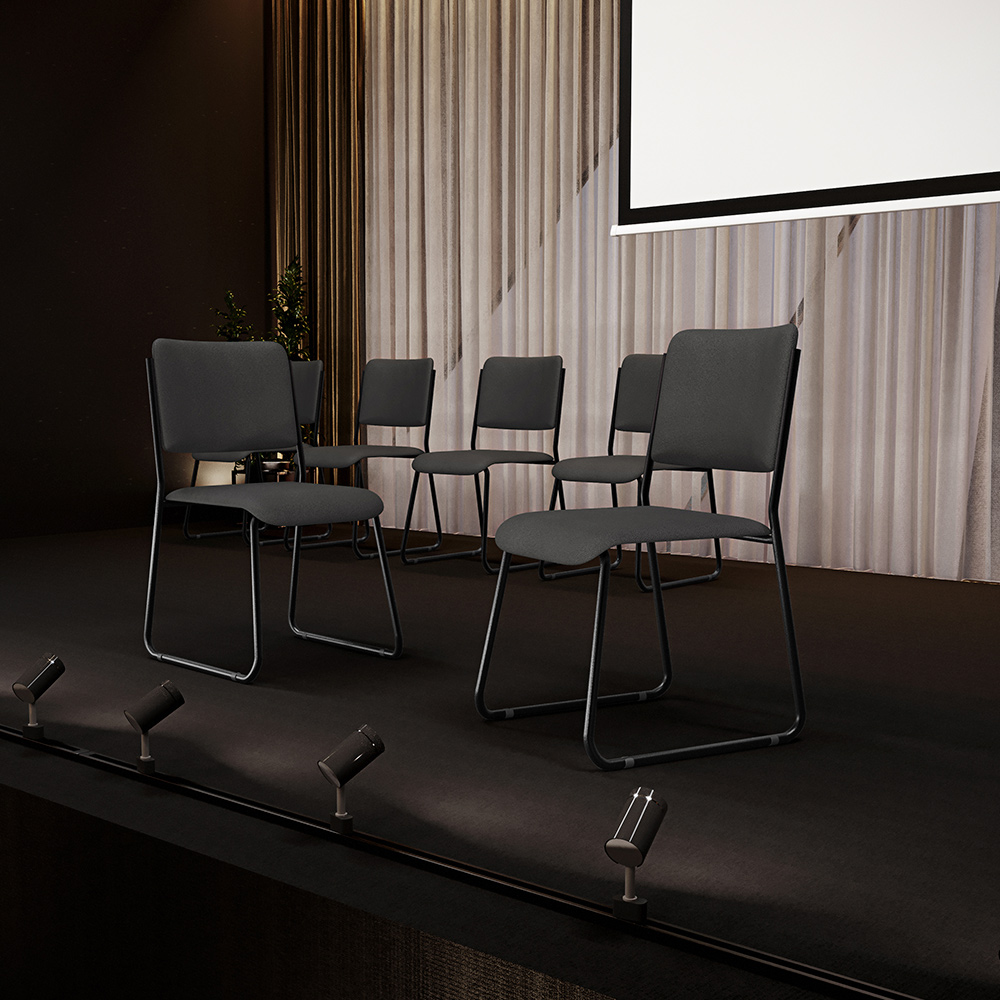 Cadeira Hoteleira Auditório Empilhável Inter L02 Crepe Cinza - Lyam Decor
