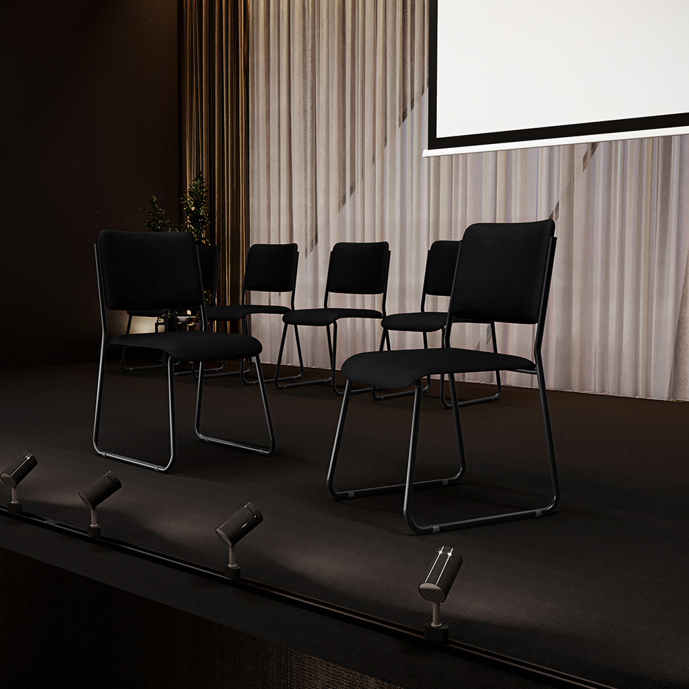 Cadeira Hoteleira Auditório Empilhável Inter L02 Crepe Preto - Lyam Decor