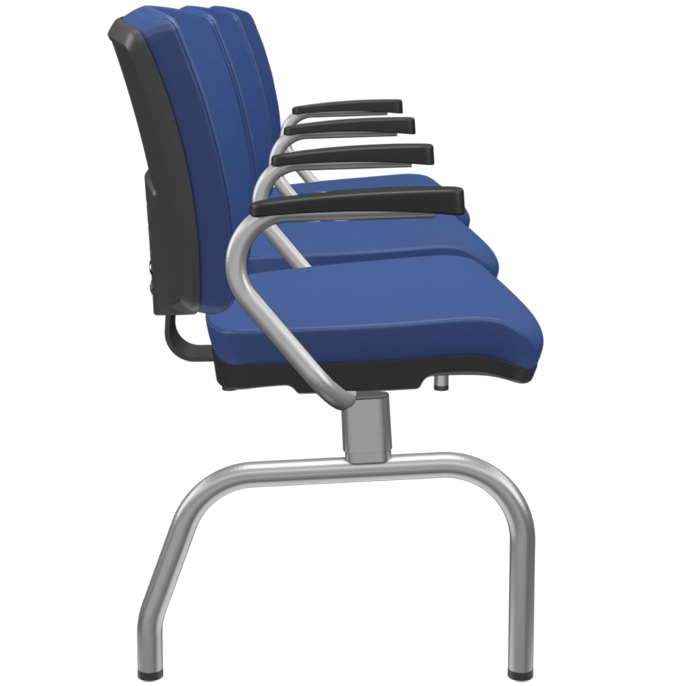 Cadeira Longarina 3 Lugares Aeroporto Recepção Cromado Baixa Flexi P03 Vinil Azul - Lyam