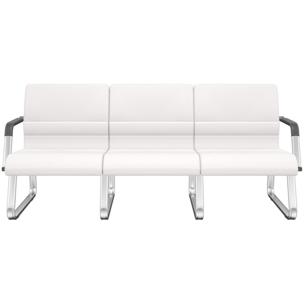 Cadeira Longarina 3 Lugares Recepção com Braço Pés Cromado Lev P03 Vinil Branco - Lyam Decor