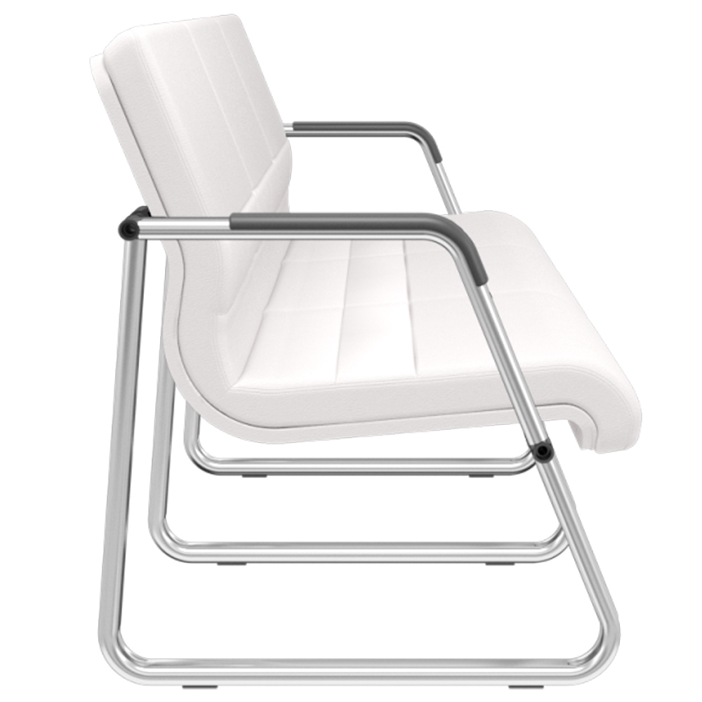 Cadeira Longarina 3 Lugares Recepção com Braço Pés Cromado Lev P03 Vinil Branco - Lyam Decor