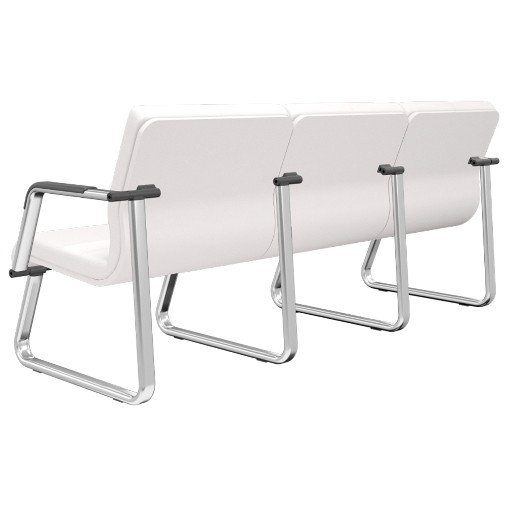 Cadeira Longarina 3 Lugares Recepção com Braço Pés Cromado Lev P03 Vinil Branco - Lyam Decor