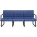 Cadeira Longarina 3 Lugares Recepção com Braço Pés Preto Lev P03 Vinil Azul - Lyam Decor