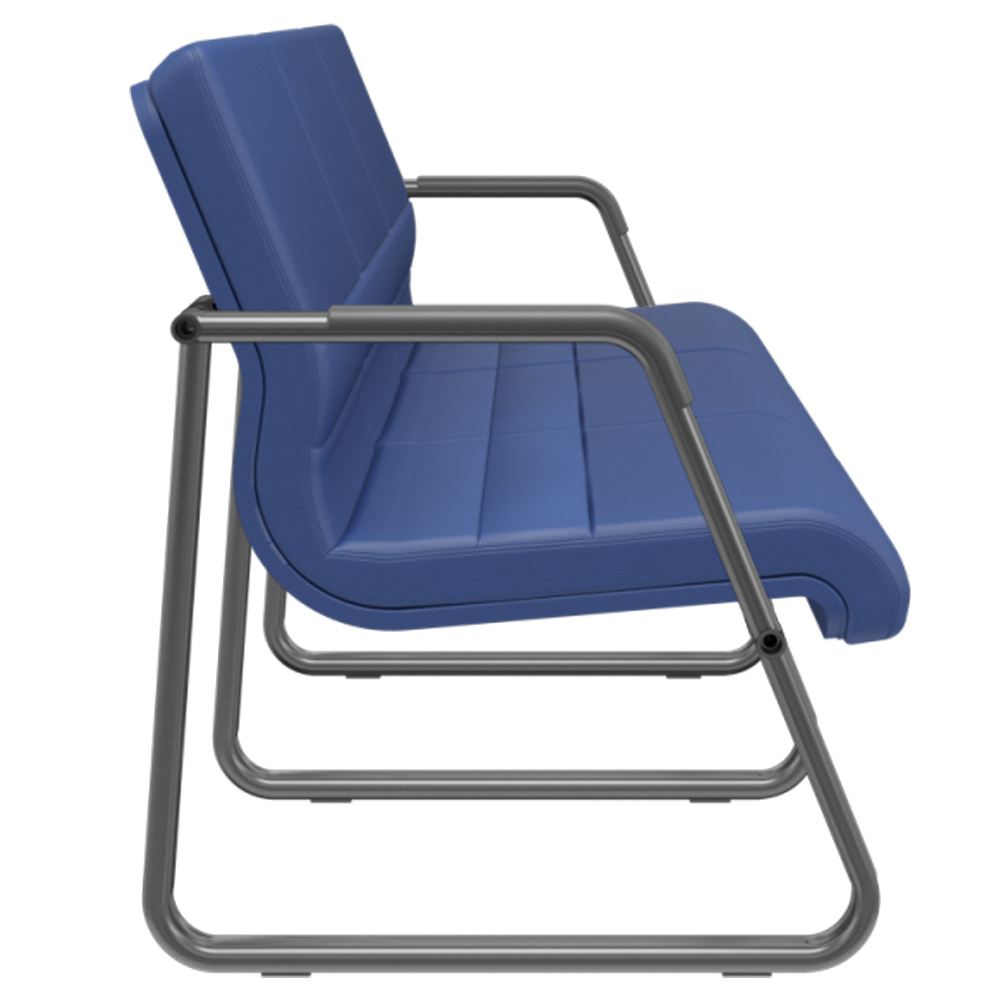Cadeira Longarina 3 Lugares Recepção com Braço Pés Preto Lev P03 Vinil Azul - Lyam Decor