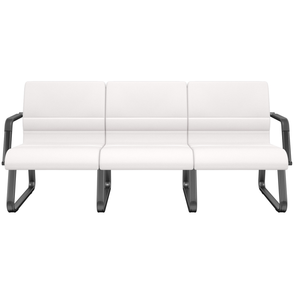 Cadeira Longarina 3 Lugares Recepção com Braço Pés Preto Lev P03 Vinil Branco - Lyam Decor