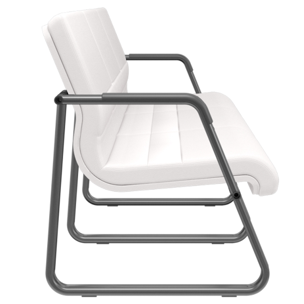 Cadeira Longarina 3 Lugares Recepção com Braço Pés Preto Lev P03 Vinil Branco - Lyam Decor