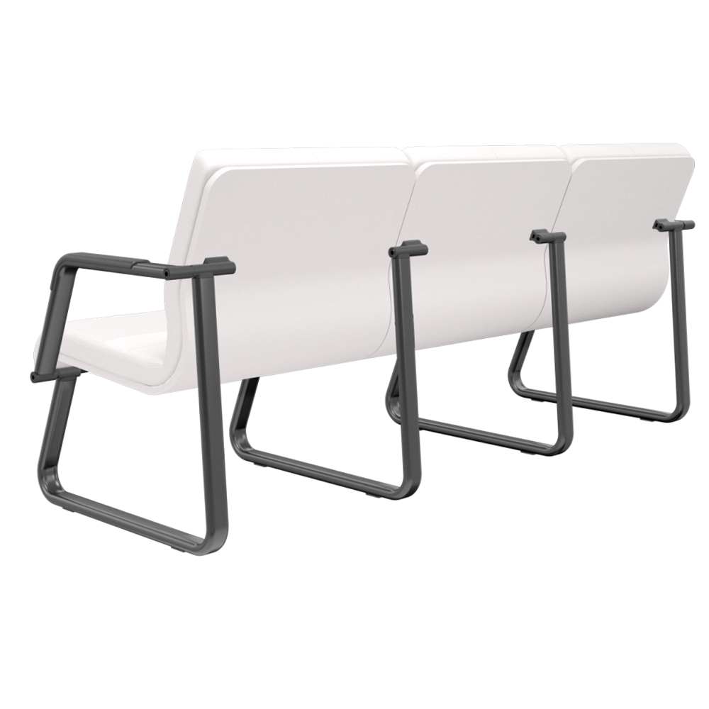 Cadeira Longarina 3 Lugares Recepção com Braço Pés Preto Lev P03 Vinil Branco - Lyam Decor