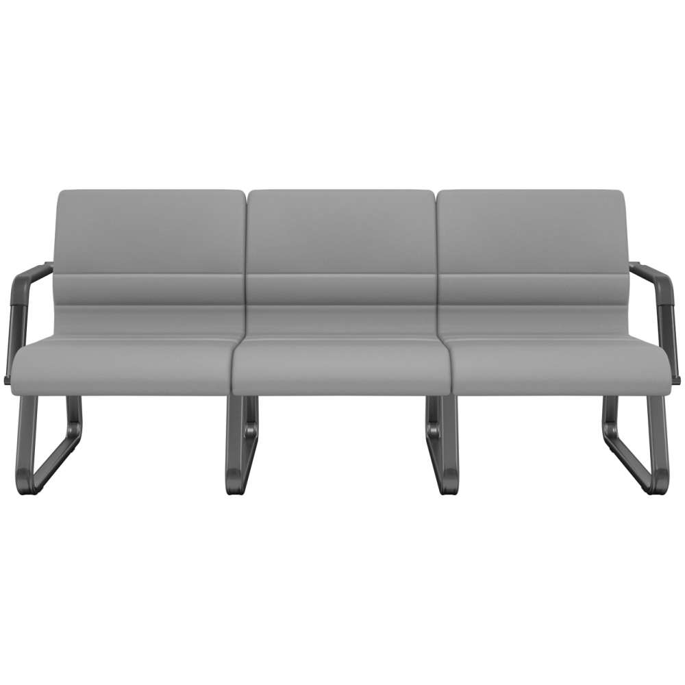 Cadeira Longarina 3 Lugares Recepção com Braço Pés Preto Lev P03 Vinil Cinza - Lyam Decor