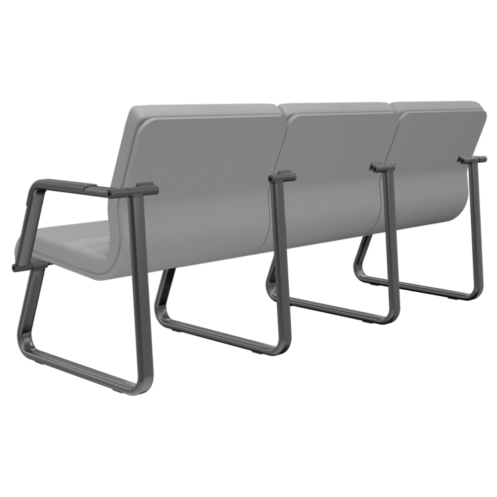 Cadeira Longarina 3 Lugares Recepção com Braço Pés Preto Lev P03 Vinil Cinza - Lyam Decor