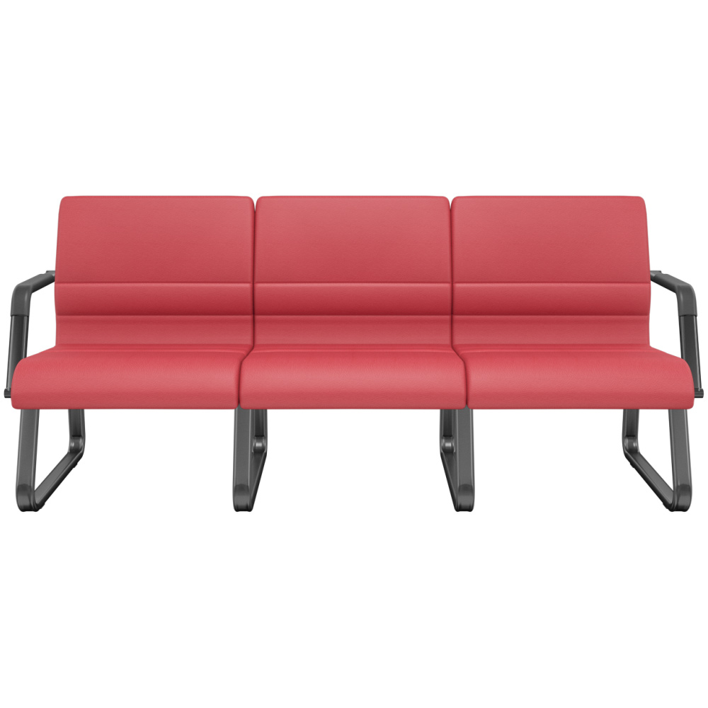 Cadeira Longarina 3 Lugares Recepção com Braço Pés Preto Lev P03 Vinil Vermelho - Lyam Decor