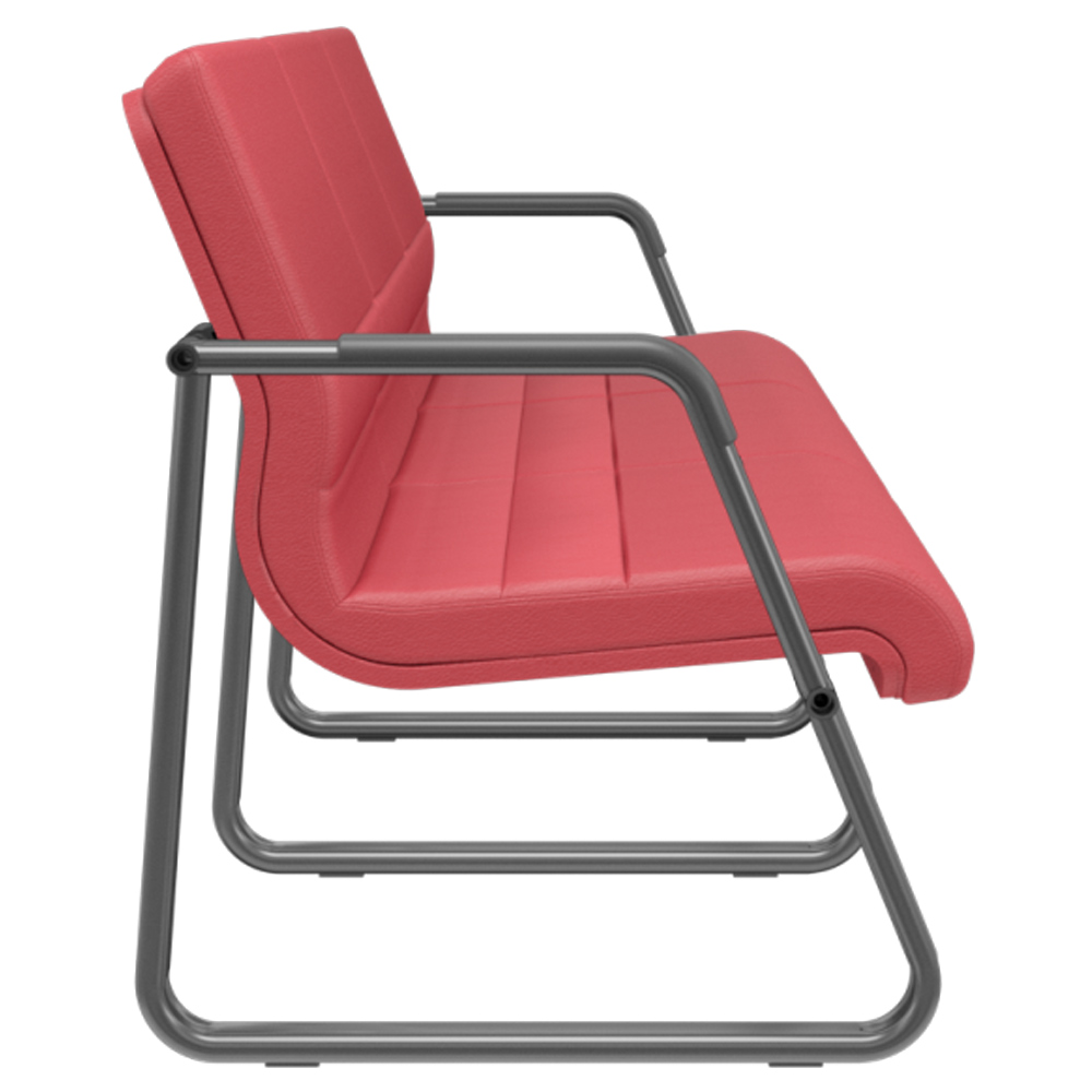 Cadeira Longarina 3 Lugares Recepção com Braço Pés Preto Lev P03 Vinil Vermelho - Lyam Decor