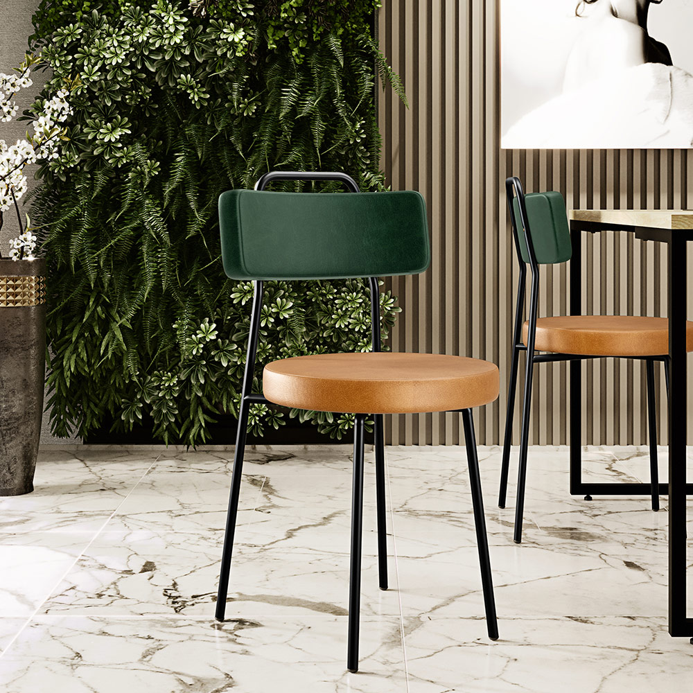Cadeira Para Cozinha Sala De Jantar Barcelona L02 Facto Verde Musgo Couríssimo Whisky - Lyam Decor