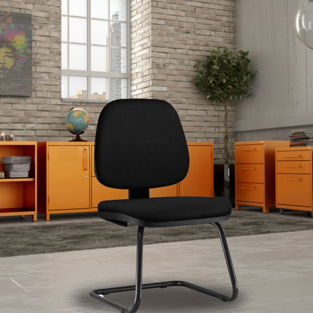 Cadeira Para Escritório Job L02 Fixa Crepe Preto - Lyam Decor