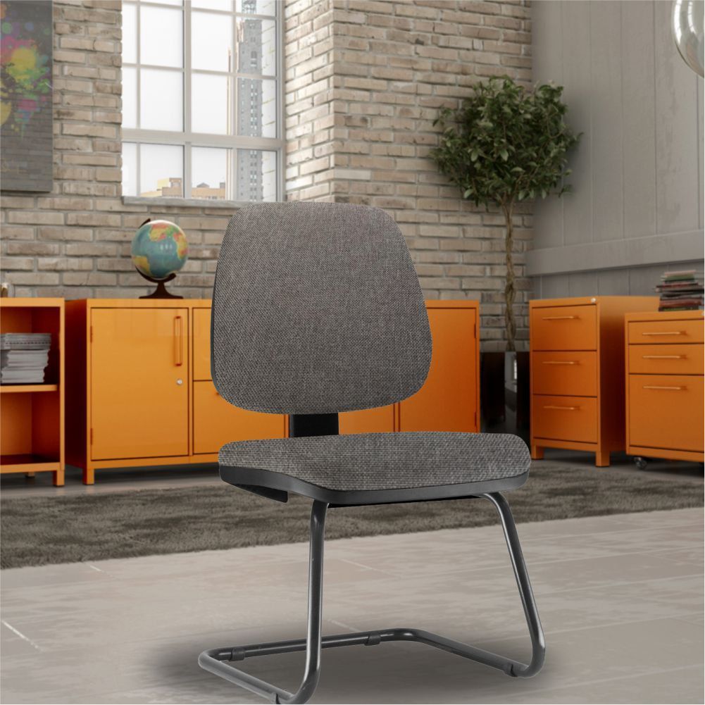 Cadeira Para Escritório Job L02 Fixa Linho Cinza Escuro - Lyam Decor