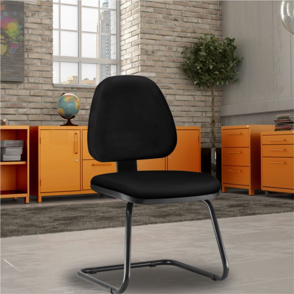 Cadeira Para Escritório Sky L02 Fixa Couro Sintético Preto - Lyam Decor