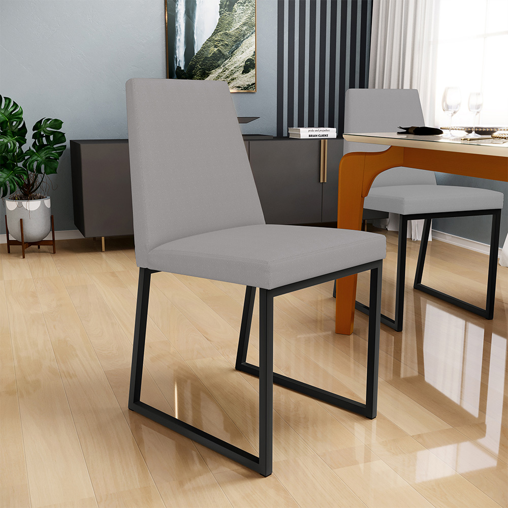 Cadeira Para Sala De Jantar Base Aço Industrial Preto Dafne L02 Corano Cinza - Lyam Decor