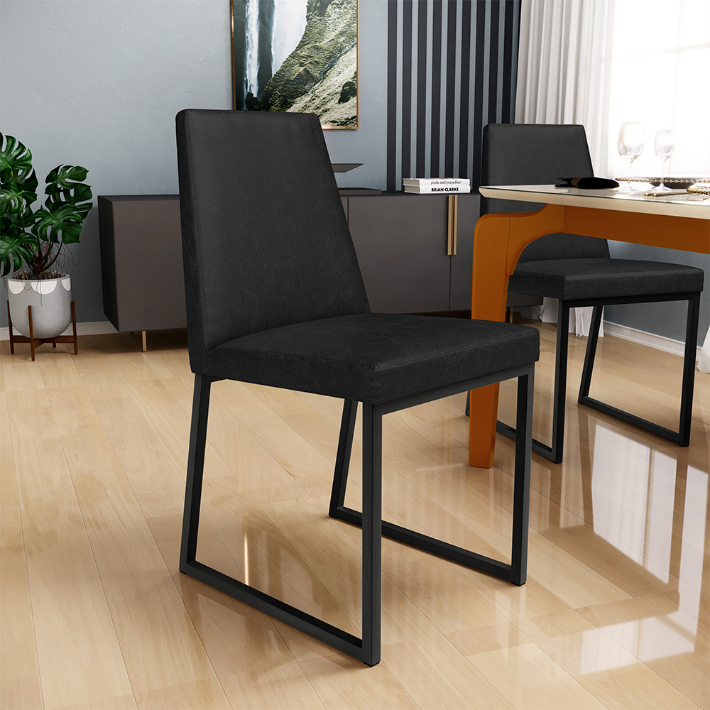 Cadeira Para Sala De Jantar Base Aço Industrial Preto Dafne L02 Couríssimo Preto - Lyam Decor