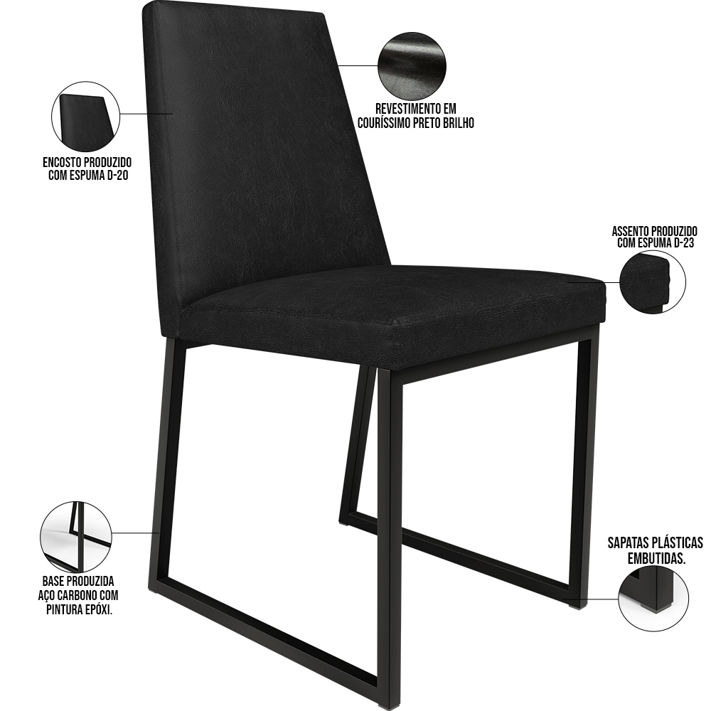 Cadeira Para Sala De Jantar Base Aço Industrial Preto Dafne L02 Couríssimo Preto - Lyam Decor