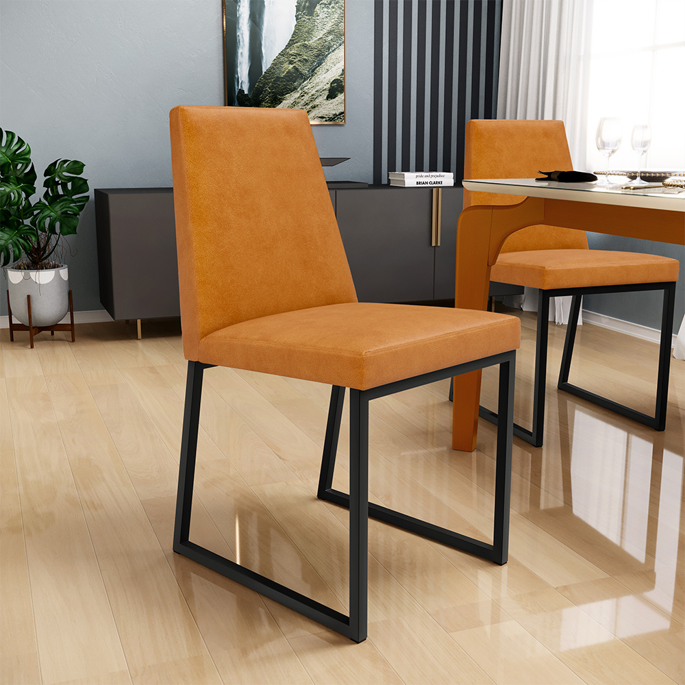 Cadeira Para Sala De Jantar Base Aço Industrial Preto Dafne L02 Couríssimo Whisky - Lyam Decor