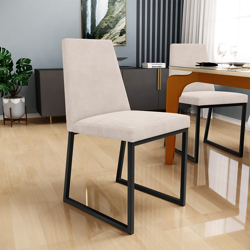 Cadeira Para Sala De Jantar Base Aço Industrial Preto Dafne L02 Suede Bege - Lyam Decor