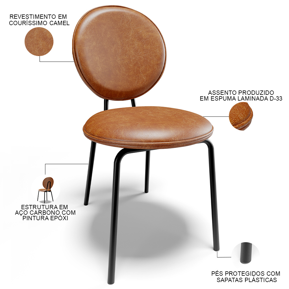 Cadeira Para Sala de Jantar Cozinha Évora L02 Couríssimo Camel - Lyam